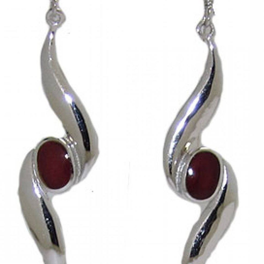 Garnet Stone And 925 Sterling Silver Earrings New